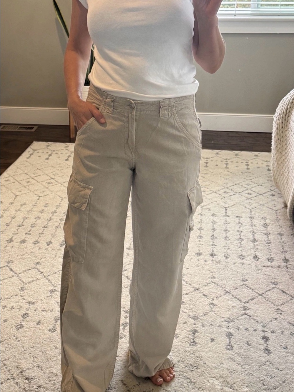 Zara Beige Cargo Wide-Leg Pants